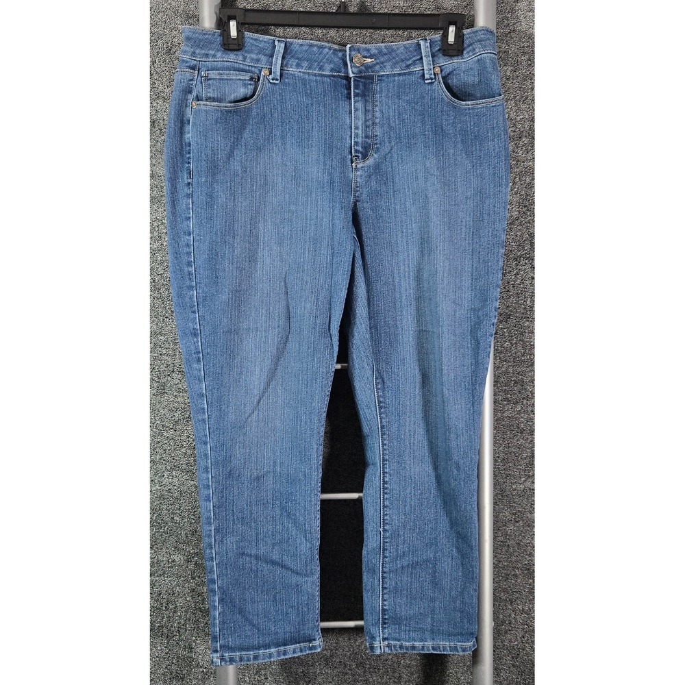 Christopher & Banks Women 14 Blue Straight Leg Flap Pocket Jeans 36x26
